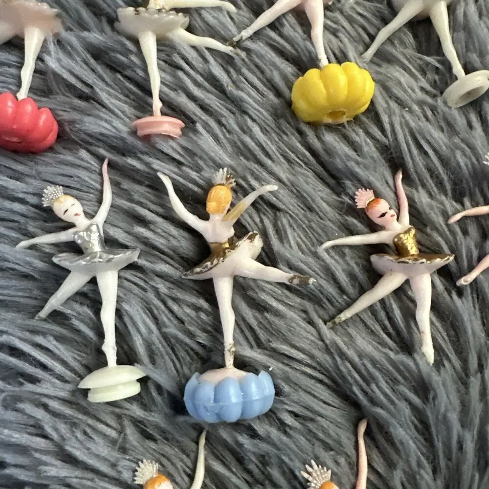 Vintage Plastic Ballerina Cake Toppers Lot of 17 Mid Century Cupcake Picks As-Is